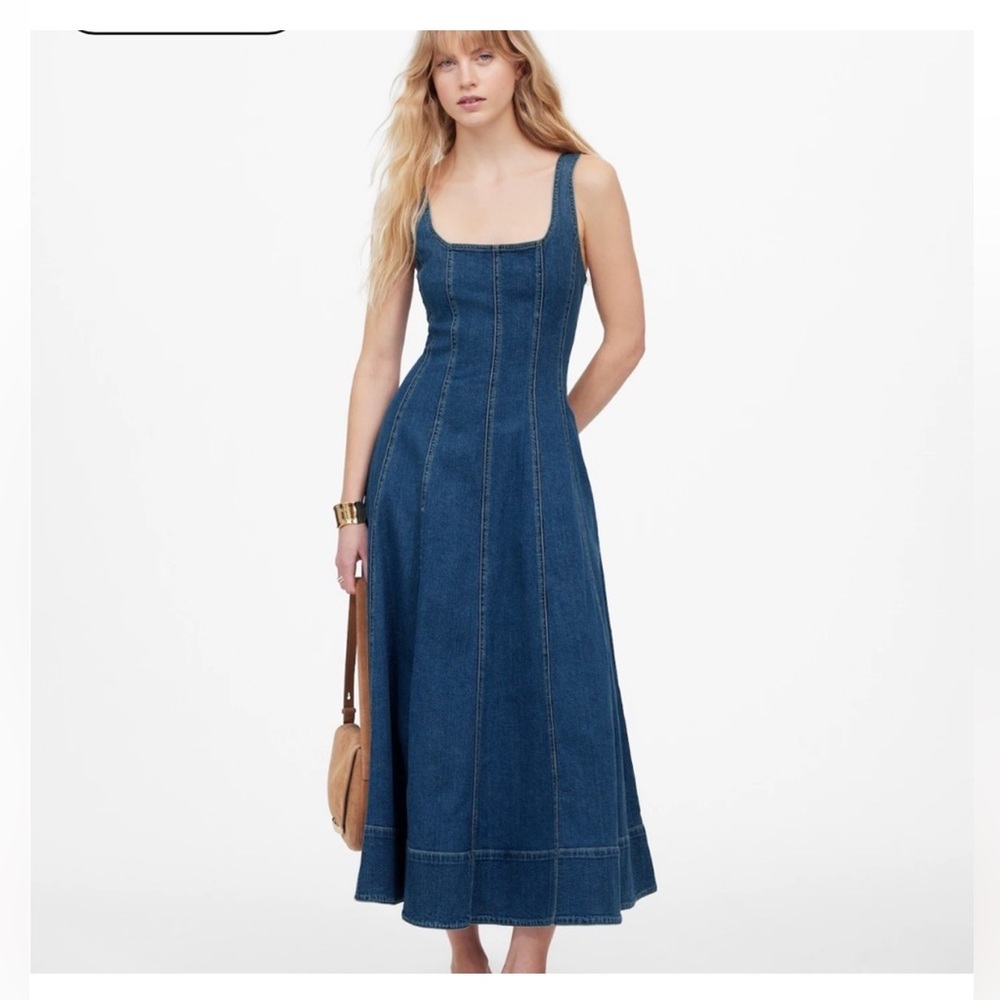 Madewell Denim Seamed Flare Midi Dress in Croswell Wash